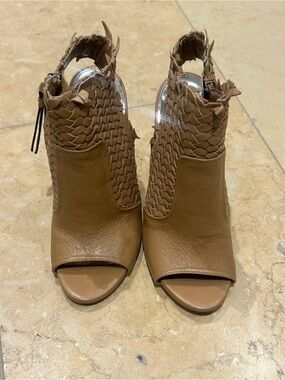Coach Tan Braided Open-Toe Leather Mule Booties
